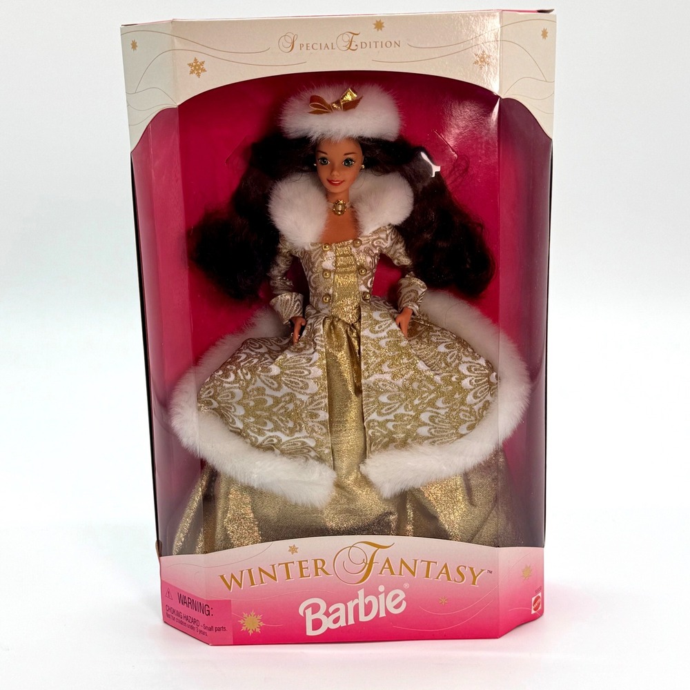 Mattel Winter Fantasy Barbie Special Edition 1995 Brunette Gold Gown 15530 NIB